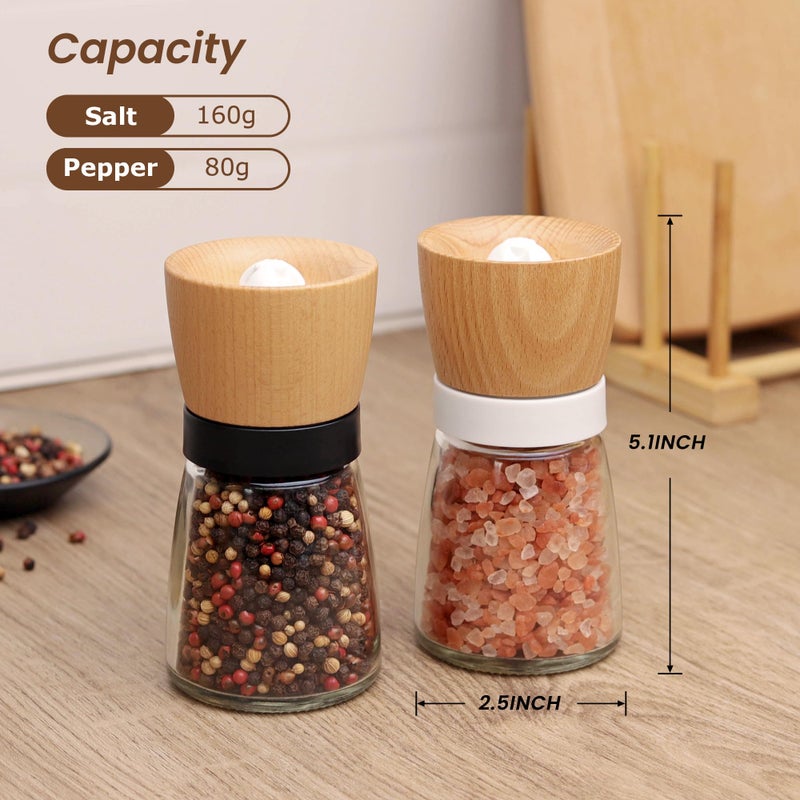 VEVOK CHEF Wooden Salt and Pepper Grinder Adjustable Coarseness Ceramic Wood Pepper Grinder Black Pepper Sea Salt Mill Grinder for Kitchen Seasoning Salt and Pepper Shaker Set Chef Gift - Image 3